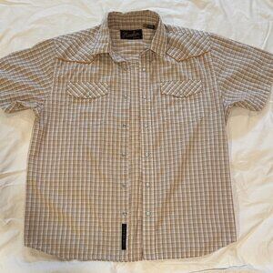 Howler Bros Pearl Snap Shirt: Brown/White/Orange trim